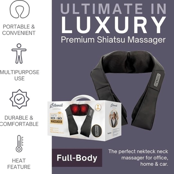 Eternal Living Stress Relief Shiatsu Back and Neck Massager w Heat Deep Tissue - Picture 7 of 8